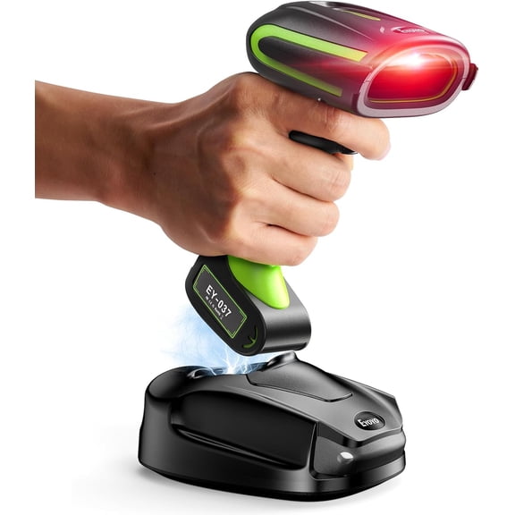 2D QR Industrial Barcode Scanner with Wireless Charging Stand, Rugged Heavy Duty & IP65 Waterproof 3-in-1 Bluetooth & Wireless & USB Hands-Free Barcode Reader for Laptop Desktop Tablet Android