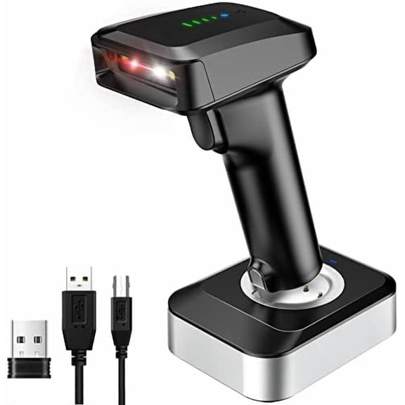 2D QR Wireless Barcode Scanner with Charging Base and Battery Level Indicator Bluetooth & 2.4GHz Wireless & USB Wired 3 in 1 Connection Handsfree Auto-Sense Barcode Reader Scanner