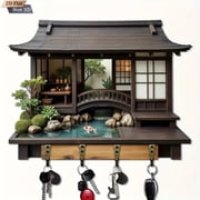 2D Retro Japanese-Style Wooden Key Hook Multi-Functional Home Key Holder for Porch Wall Decoration And Kitchen Storage