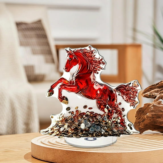 2D Rotatable Acrylic Ornament Wealth Vigour Success Red Horse Coin ...