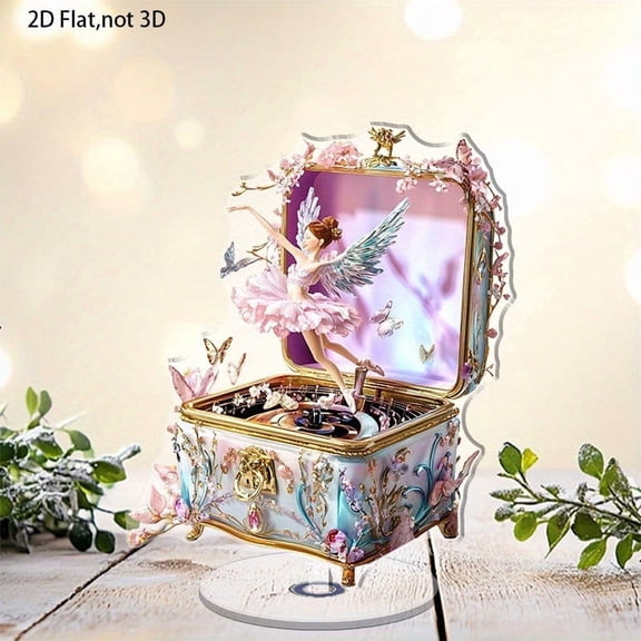 2D Rotating Acrylic Ballerina Music Box - Spinning Dancer Desktop Ornament for Home Office Decor & Gift