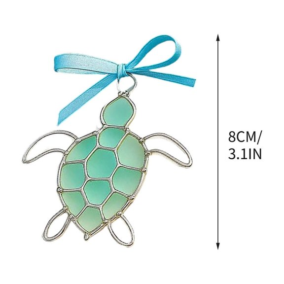 2D Sea Glass Turtle Ornament, Handcrafted Sea Glass Art Turtle Figurine, Decorative Tabletop Statue, Meaningful Gift for Holiday Gifting, Home Shelf, Mantel and Indoor Household Seasonal Decoration