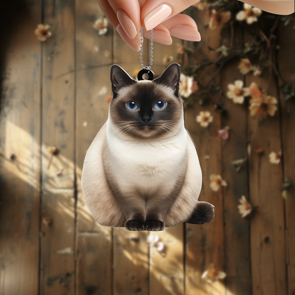 2D Siamese cat ornament - adorable acrylic hanging decoration featuring a beautiful blue-eyed cat, perfect for car, home, or office, a charming and unique gift for feline lovers