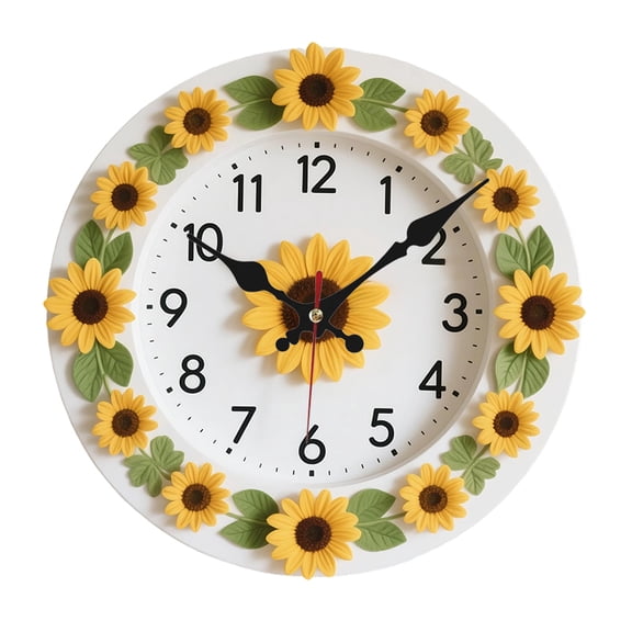 2D, Sunflower Three Brothers Design Silent Hanging Clock, Silent Movement, Suitable for Living Room, Bedroom, Home, Office, Kitchen Decoration, Holiday Decorative Clock, Gift Item, Battery Not Include