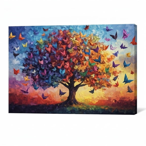 PORMIPONE Colorful Butterfly Tree of Life Wall Art 36x24in Gallery Wrapped Canvas Large Boho Nature Abstract Wall Decor for Living Room Bedroom Office