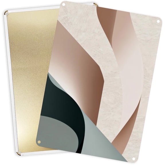 2D Tinplate Vertical Wall Decor Abstract Neutral Tone Wave Pattern | HD Print Pre-Drilled Waterproof 12x16 Inch (30x40cm)