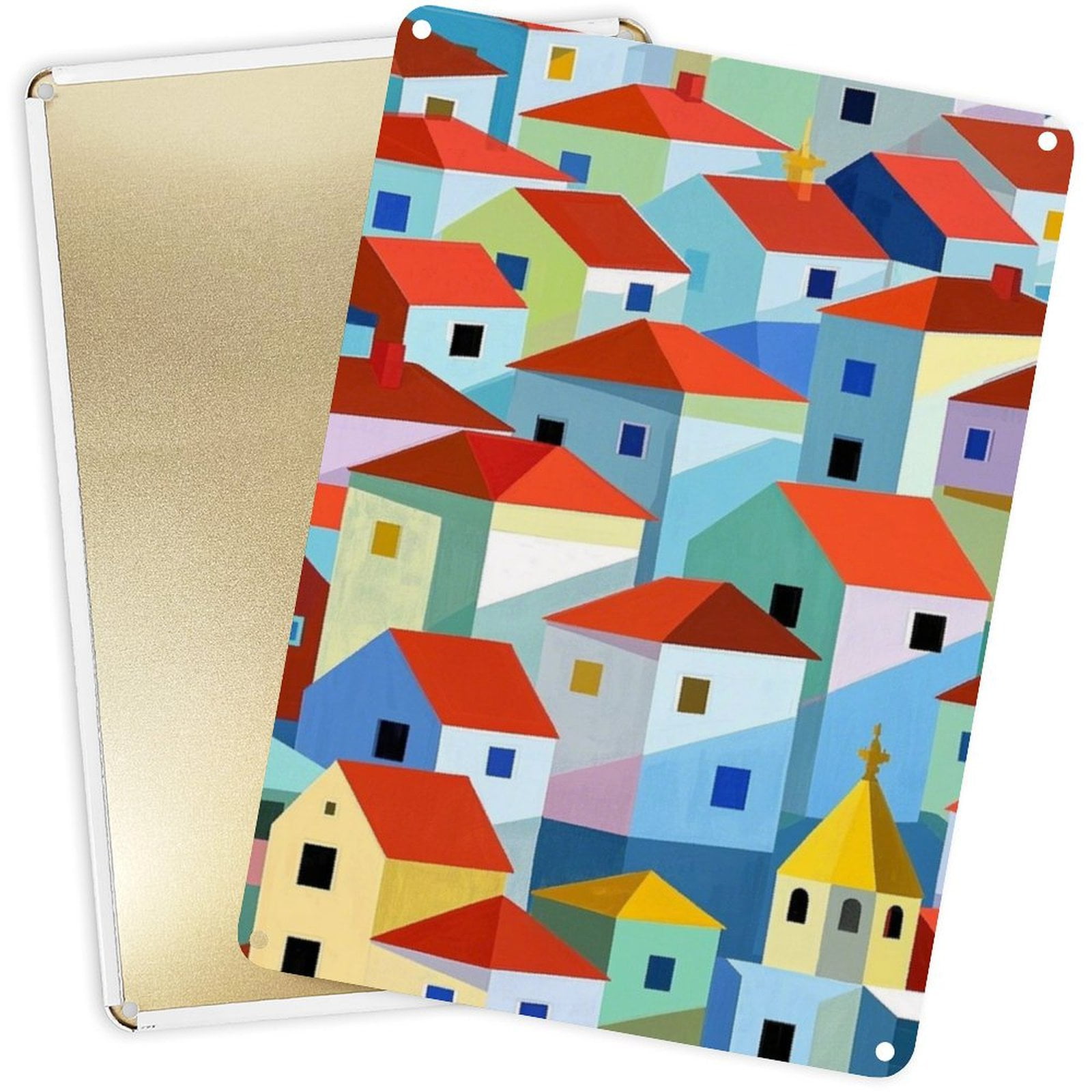 2D Tinplate Vertical Wall Decor Village Architectural Art Pattern | HD ...