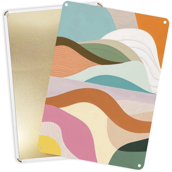 2D Tinplate Vertical Wall Decor Wave Landscape Pattern | HD Print Pre-Drilled Waterproof 12x16 Inch (30x40cm)