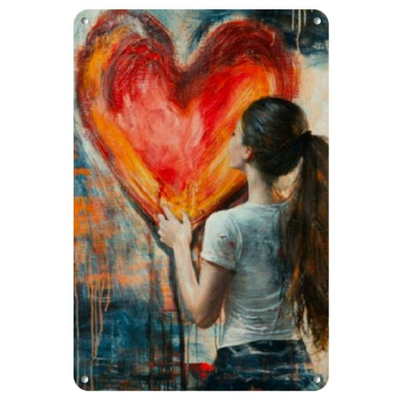 2D Vintage-Inspired "Heart of the Sun" Iron Wall Art- Vibrant Home Decor with Artist& Sunburst Heart Design, Easy to Hang, No Power Required, Outside Decor