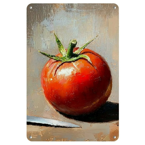 2D Vintage Tomato Metal Tin Sign (12"x8"), Retro Kitchen Wall Art, Iron Home Decor, Bar &amp; Cafe Wall Hanging, Rustic Garage and Decoration