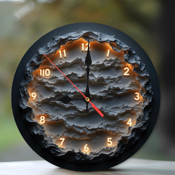 2D Wall Clock with LED Light And Unique Design 10-Inch Silent Wooden Wall Clock, Battery Operated (AA Batteries Not Included), Artistic Home Decor