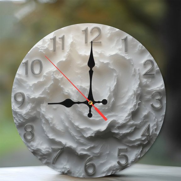 2D White Wall Clock with Raised Numbers Home Decoration 10-Inch Silent Wooden Wall Clock, Battery Operated (AA Batteries Not Included), Artistic Home Decor