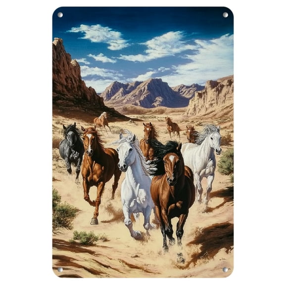 2D Wild Horse Iron Wall Art, Frameless High-Quality Metal Decorative Painting, 8x12inch/20x30cm, Rustic Outdoor Scenery, Home & Office Decor