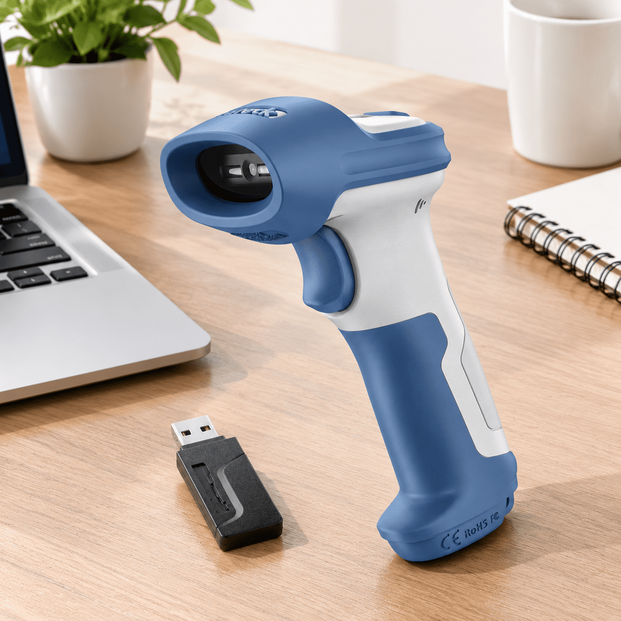 2D Wireless Barcode Scanner, Blue White, 3-in-1 Connection for 1D and ...