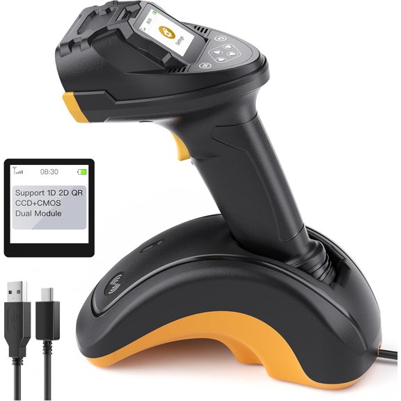 2D Wireless Barcode with TFT Screen, CMOS and CCD Dual-Sensor for Long Codes, Bluetooth QR Reader with Cradle, Setting Keypad for Parameters, Support App SDK