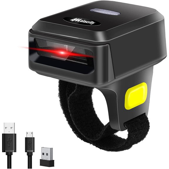 2D Wireless Ring Barcode Scanner,Portable Bluetooth Wearable Finger 1D 2D Mini Bar Code Reader Scanner Suppot Screen Scanning with Bluetooth & 2.4GHz Wireless & Wired Connection Scanner