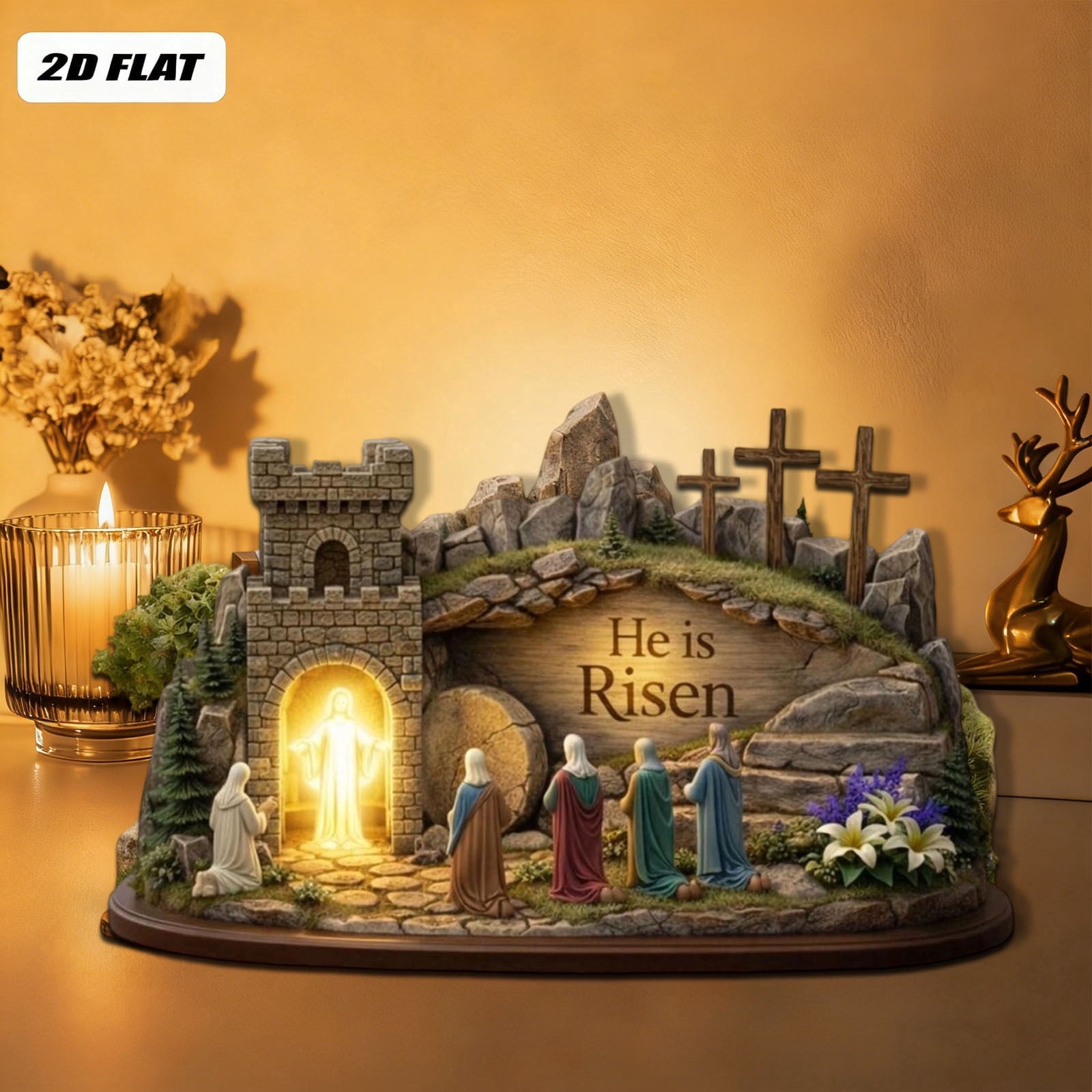 2D Wooden Empty Tomb Set with Cross, Easter Resurrection Scene ...
