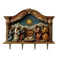 thumbnail image 1 of 2D Wooden Key Holder Wall Mount, 2D Flat Nativity Wooden Towel Key Hooks, Rustic Farmhouse Religious Wall Coat Hanger Hooks with 4 Hooks, Decorative Coat Rack for Entryway Hallway Bathroom, 1 of 5