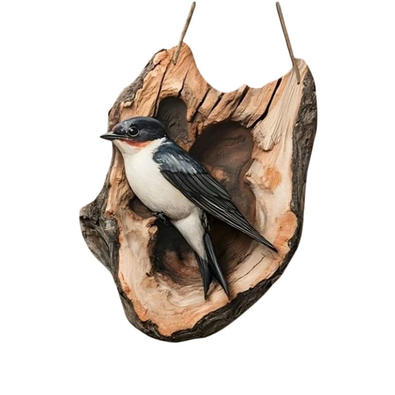 2D Wooden Robin Wall Decor, Handcrafted Bird Figurine With Natural Wood Slice Design, For Home Living Room Bedroom Garden Patio Wall Art Decoration