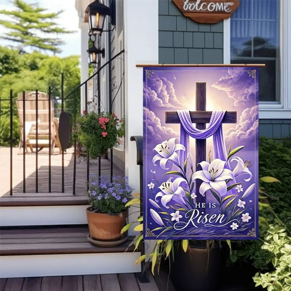 2D flat 1 Courtyard Flag - Outdoor Decoration - Religious Belief Cross pattern design - Easter Courtyard Flag Placement. It is very suitable for your interior or room decoration, garden decoration, f