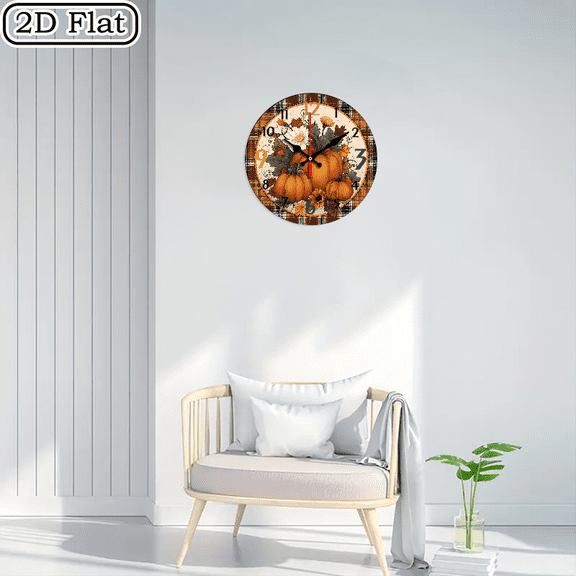 2D flat 1 autumn pumpkin wood wall clock, suitable for courtyards, shopping centers, cafes, homes, the best gift, suitable for decorating friends' rooms for Halloween 10 * 10 inches