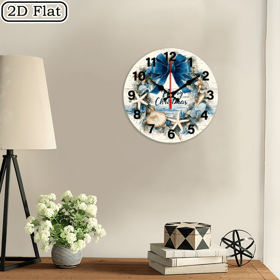 2D flat 1 beach themed wooden wall clock, suitable for courtyards, shopping centers, garages, cafes, homes, the best gift, suitable for decorating friends' rooms for Halloween 10 * 10 inches