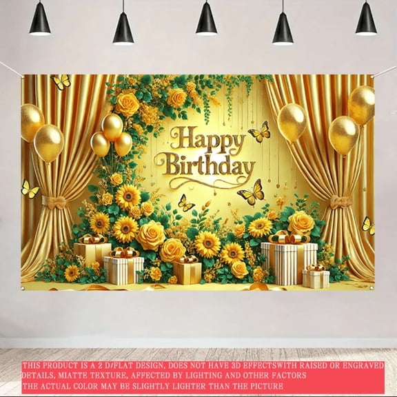 2D flat 1 birthday Party decoration banner - Party decoration background cloth, photo background wall, Sunflower logo theme party banner Welcome sign, suitable for indoor/outdoor use, no electricity