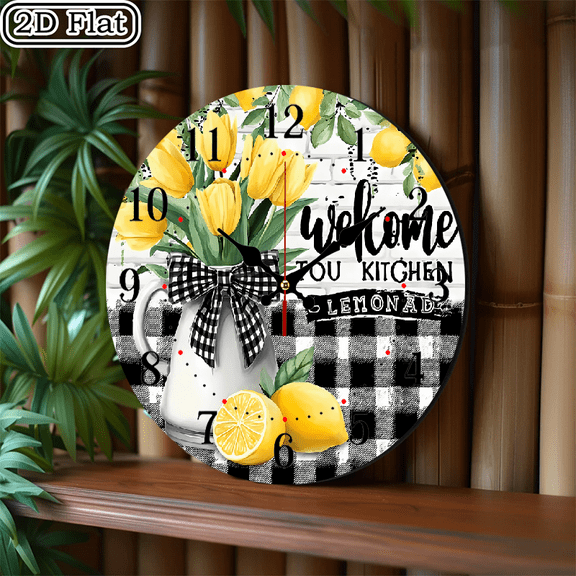 2D flat 1 charming lemon wood wall clock home, suitable for courtyards, shopping centers, cafes, homes, the best gift, suitable for decorating friends' rooms for Halloween 10 * 10 inches
