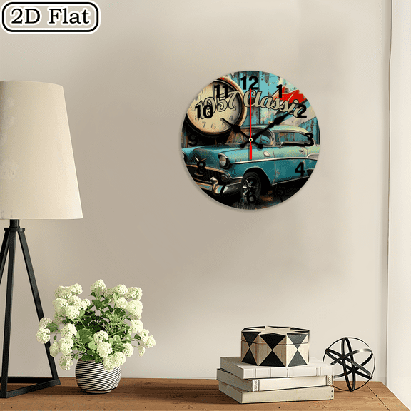 2D flat 1 piece 1957 wooden wall clock for home and seasonal decoration, suitable for courtyard, shopping mall, caf é, home, best gift, friend room decoration Halloween 10 * 10 inches