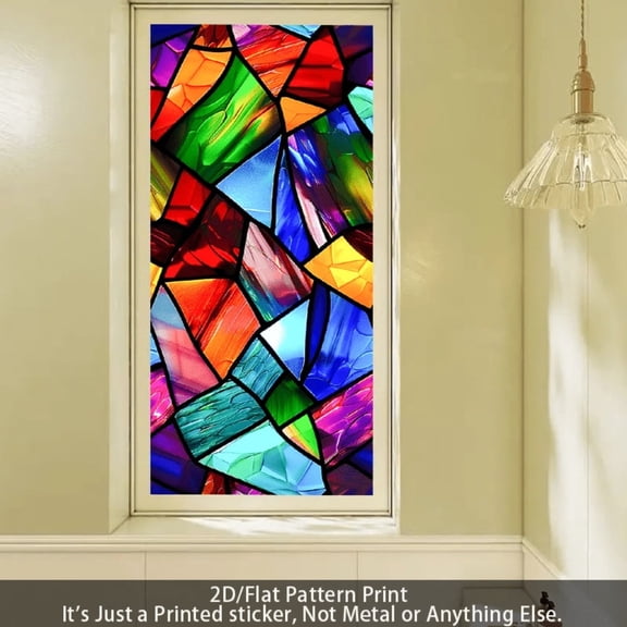 2D Flat Frosted Window Film, Stained Glass Pattern Privacy Window Sticker, Static Cling PVC Glass Covering, Semi-Transparent Decorative Window Film, 17.71 x 39.37 Inches
