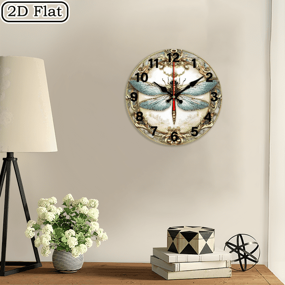 2D flat 1 piece jade dragonfly wooden wall clock for home and seasonal decoration, suitable for courtyard, shopping mall, caf é, home, best gift, friend room decoration Halloween 10 * 10 inches