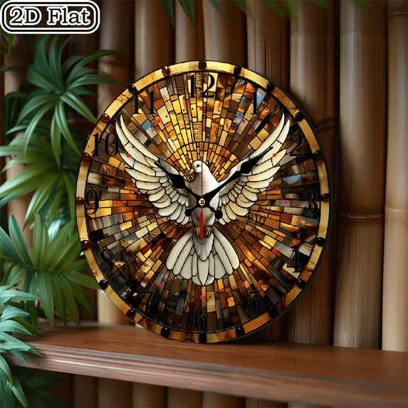 2D flat 1 piece peace dove wooden wall clock for home and seasonal decoration, suitable for courtyard, shopping mall, caf é, home, best gift, friend room decoration Halloween 10 * 10 inches