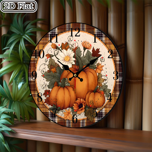 2D flat 1 piece pumpkin wooden wall clock for Thanksgiving autumn home and seasonal decoration, suitable for yard, mall, caf , home, best gift, friend room decoration Halloween 10 * 10 inches