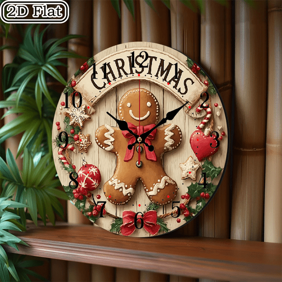 2D flat 1 piece rural gingerbread man wood wall clock home and seasonal decoration, suitable for courtyard, shopping mall, caf é, home, best gift, friend room decoration Halloween 10 * 10 inches