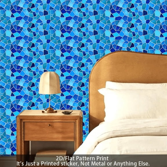 2D flat 1 roll pvc wallpaper, self-adhesive paper, crushed stone Mosaic pattern wallpaper, blue theme style self-adhesive wall stickers, stove countertop tile cabinet desktop renovation wallpaper, DI
