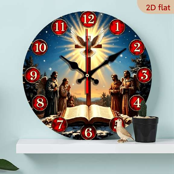 2D flat, a 10 - inch wooden silent wall clock, religious angel Bible Jesus clock. Suitable for bedroom, living room, office decoration. Also a gift for various festivals.