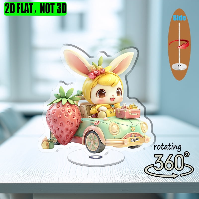 [2D flat] 1PC Rotating acrylic display featuring a curious rabbit in a ...