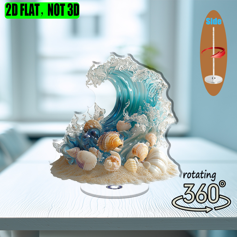 [2D flat] 1PC Rotating acrylic display featuring an artistic ocean wave ...
