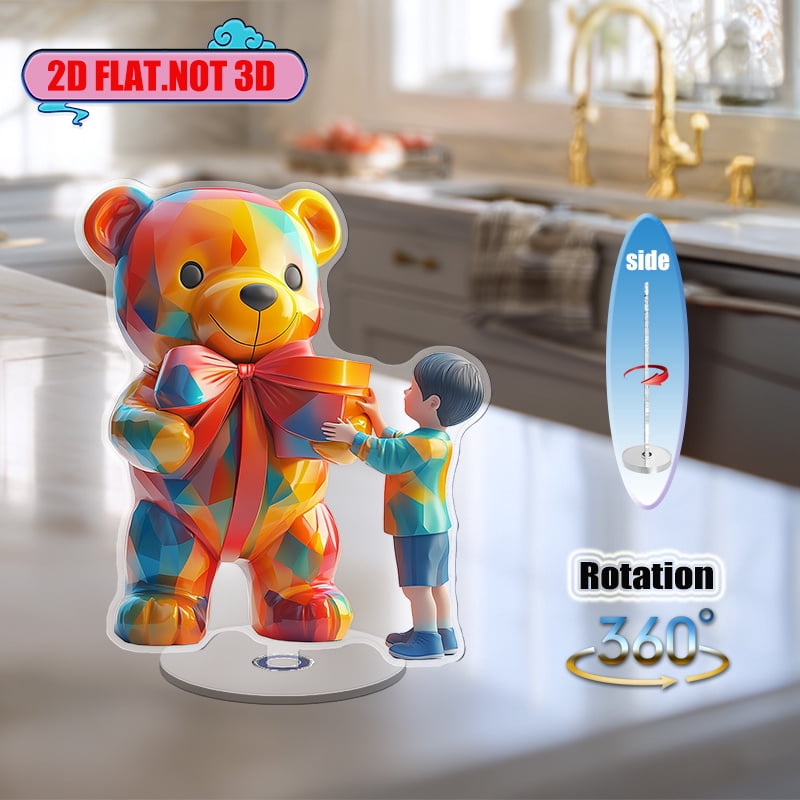 [2D flat] 1PC Rotating acrylic display featuring a charming bear-shaped ...