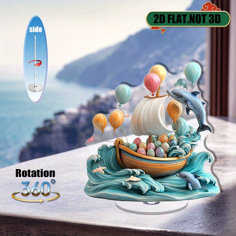 [2D flat] 1PC Rotating acrylic display featuring a charming boat with ...