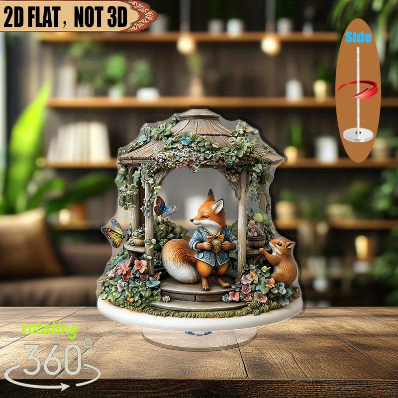 [2D flat] 1PC Rotating acrylic display featuring a charming fox in a ...