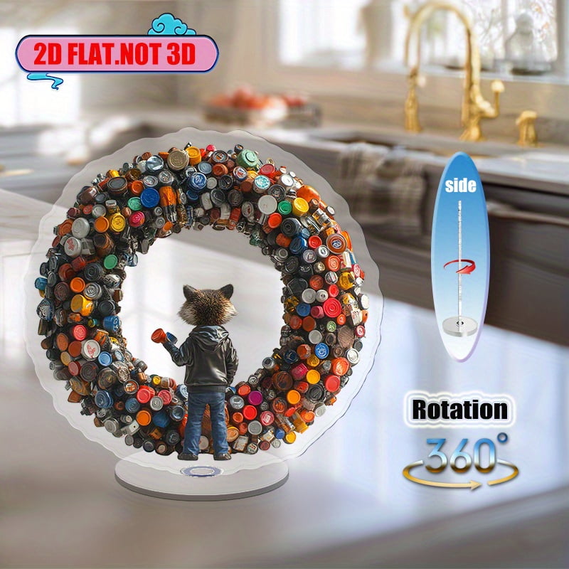 [2D flat] 1PC Rotating acrylic display featuring a charming raccoon ...