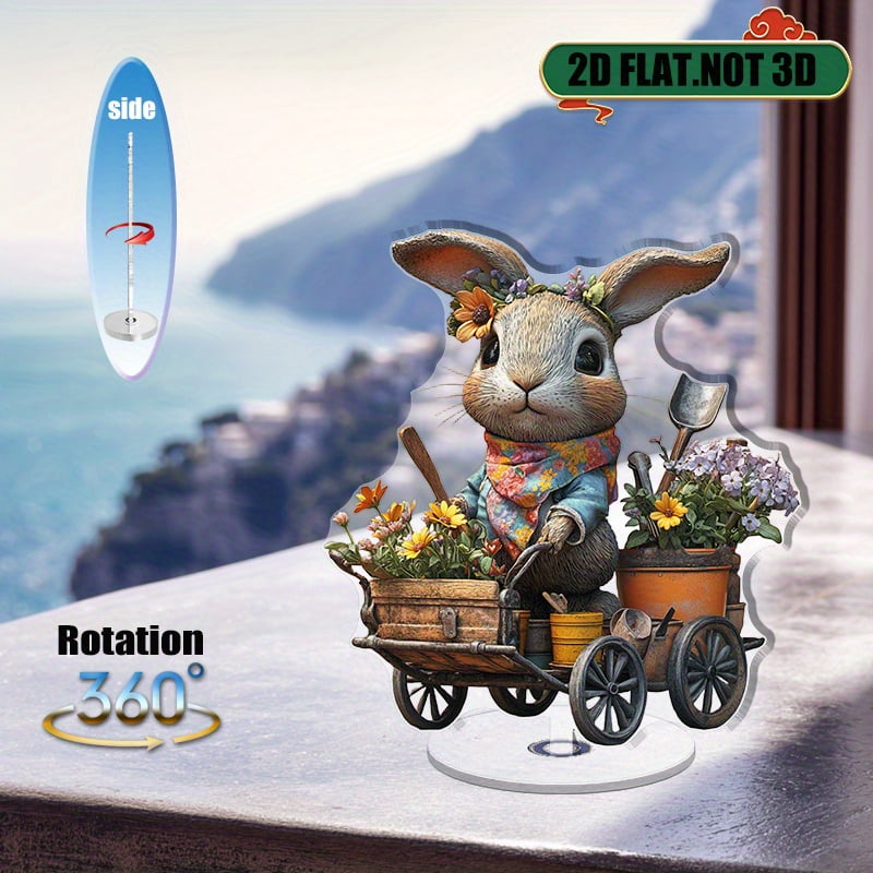 [2D flat] 1PC Rotating acrylic display featuring a cheerful rabbit with ...