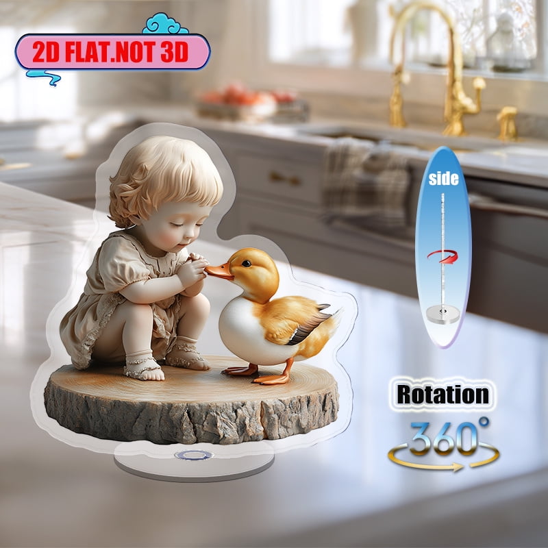 [2D flat] 1PC Rotating acrylic display featuring a child assisting a ...