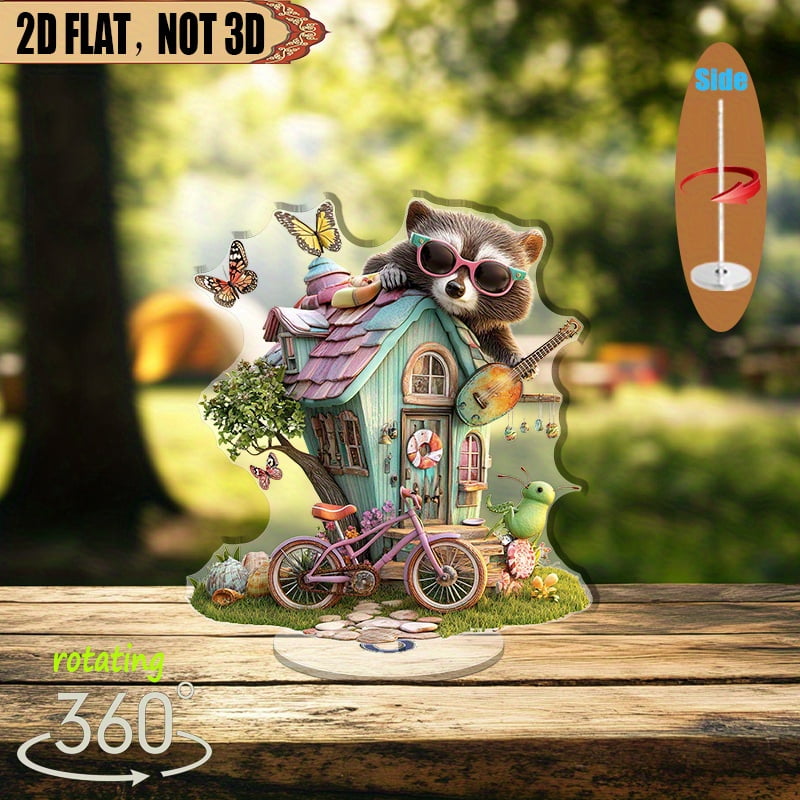 [2D flat] 1PC Rotating acrylic display featuring a clever raccoon on a ...