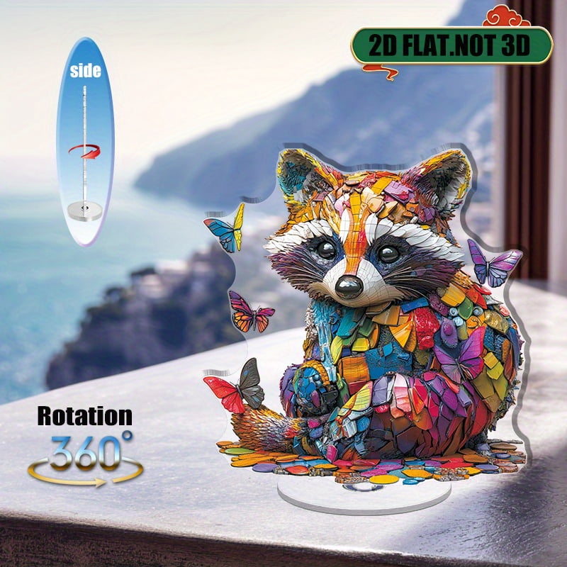 [2D flat] 1PC Rotating acrylic display featuring a curious raccoon ...