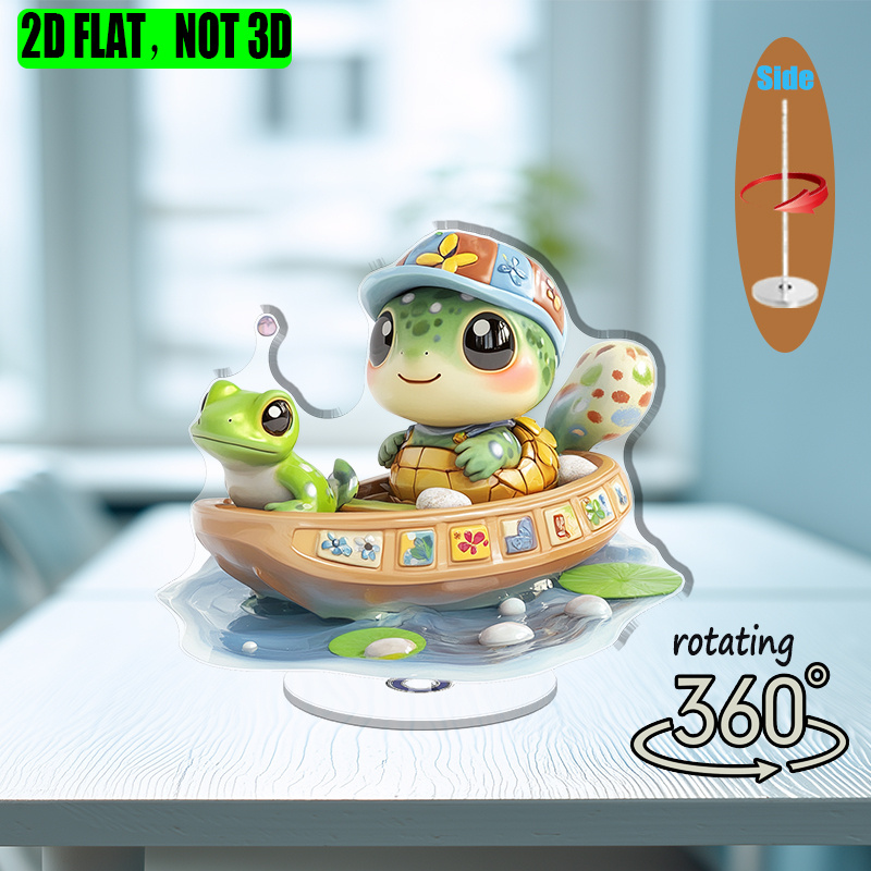 [2D flat] 1PC Rotating acrylic display featuring a curious turtle and ...