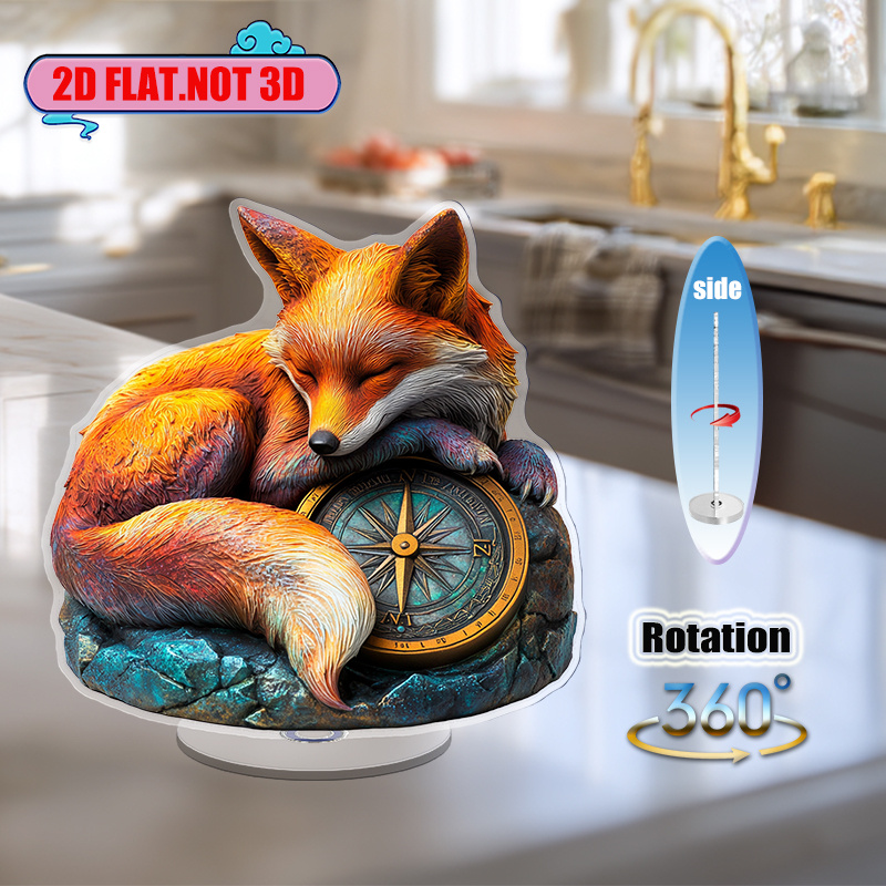 [2D flat] 1PC Rotating acrylic display featuring a curled fox next to ...