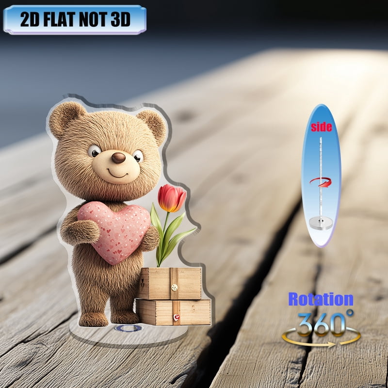 [2D flat] 1PC Rotating acrylic display featuring a fuzzy bear with ...