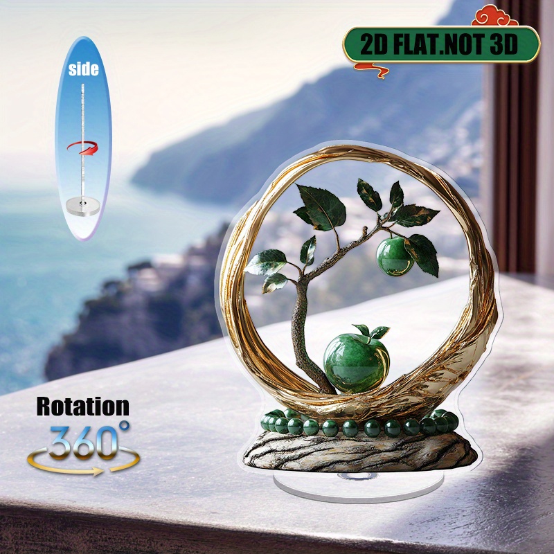 [2D flat] 1PC Rotating acrylic display featuring a green apple branch ...